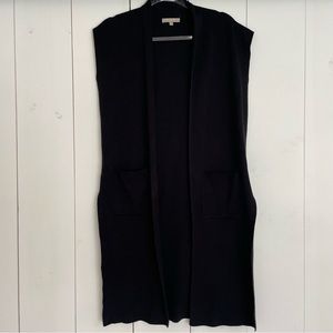 Joan Vass New York Womens Open Front Long Cardigan Size S Black Duster